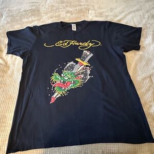 Ed Hardy Black Short Sleeve Tee with Vibrant Graphic